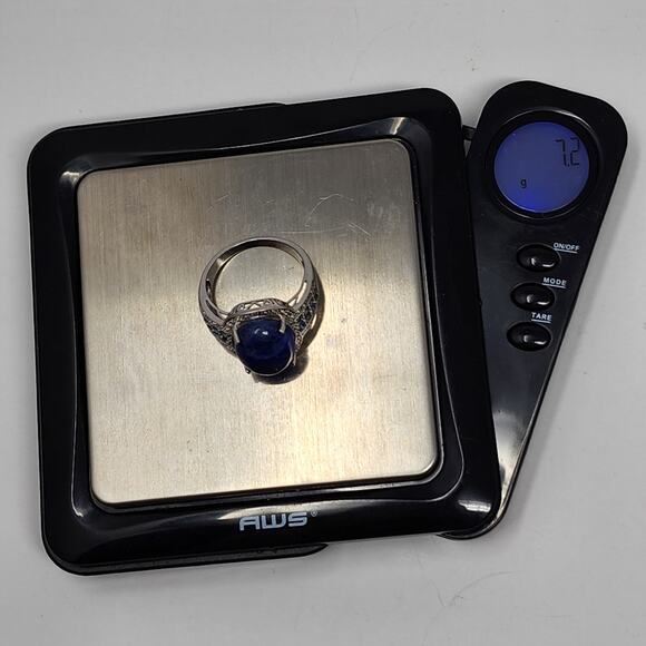 Vintage Lapis Lazuli Aquamarine Sterling Silver Size 10 Ring - Picture 10 of 12